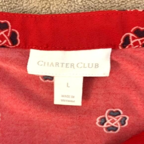 Charter Club Red Floral Print Split-Neck Top With 3/4 Sleeves Womens L Polyester - Picture 4 of 9